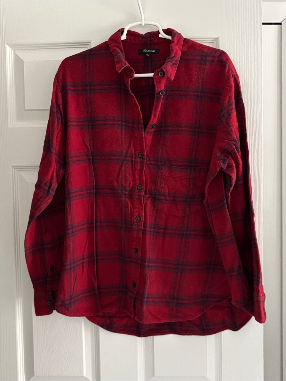 Madewell boyfriend Red and Blue Plaid Button-Down flannel Shirt - Picture 1 of 4